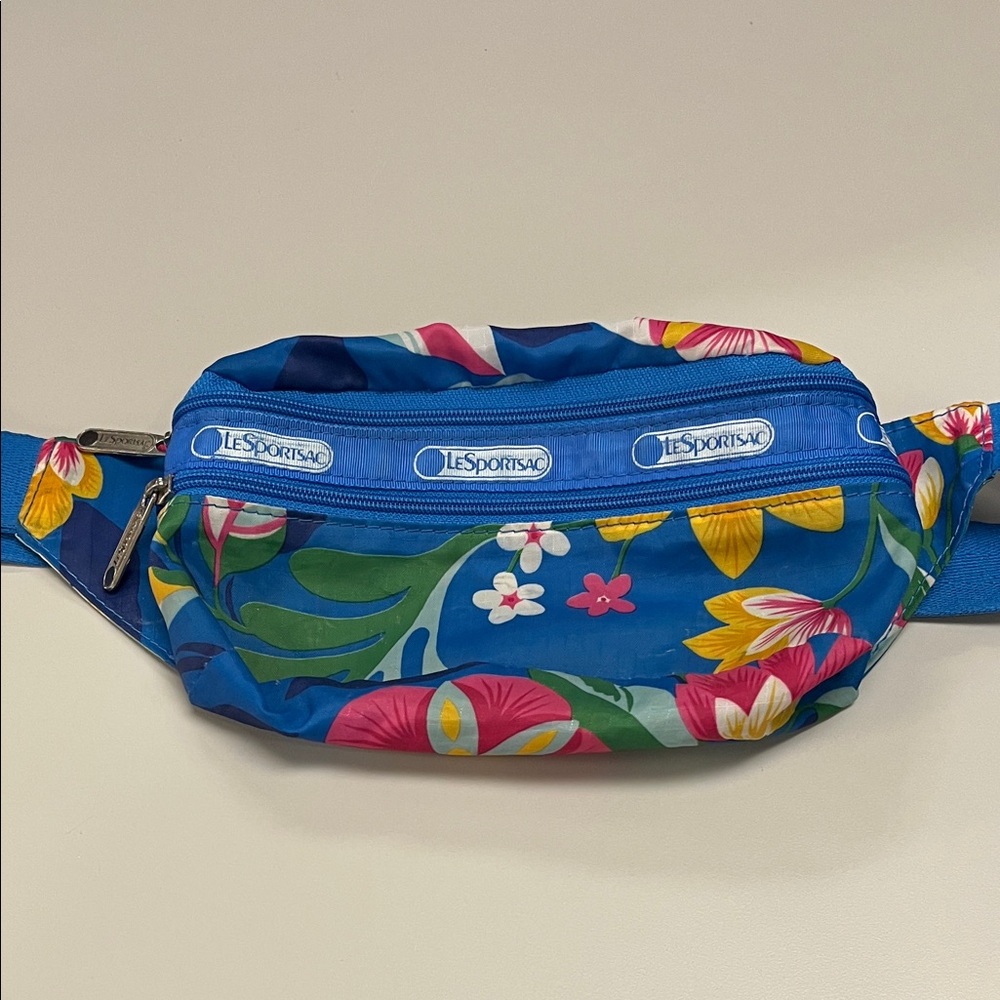 LeSportsac Blue Tropical Floral Belt Fanny Waist Bag